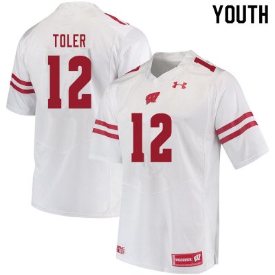Youth Wisconsin Badgers NCAA #12 Titus Toler White Authentic Under Armour Stitched College Football Jersey JW31Q68AW